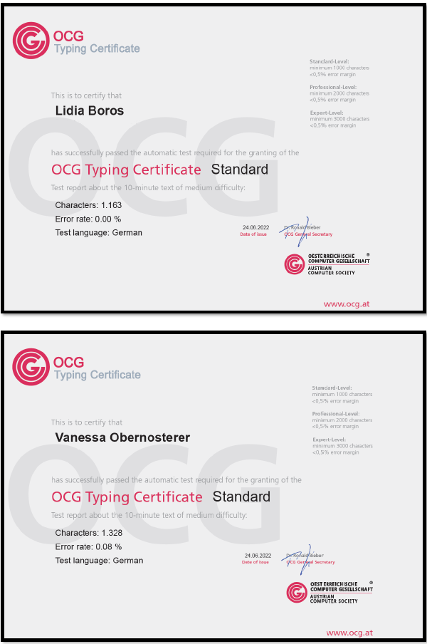 Typing Certificate